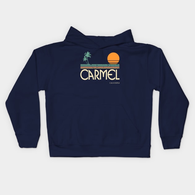 Carmel California Sunset and Palm Trees Kids Hoodie by OCSurfStyle